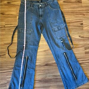 Street Vibes Y2K Utility Bootcut Jeans 1XL Removable Straps Zipper Detail